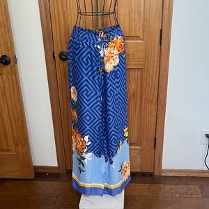 Anthropologie Blue Floral Wide Leg Pants Sz Small
